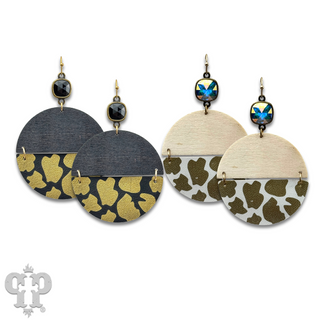 Linked animal print circle earring with Austrian crystal