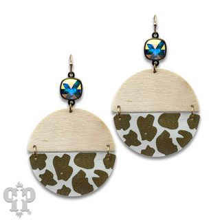 Linked animal print circle earring with Austrian crystal