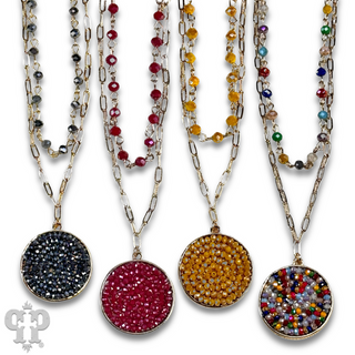Linked bead and chain seed bead pendant necklace