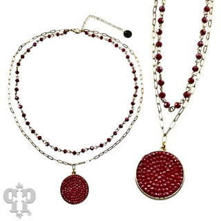 Linked bead and chain seed bead pendant necklace