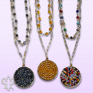 Linked bead and chain seed bead pendant necklace