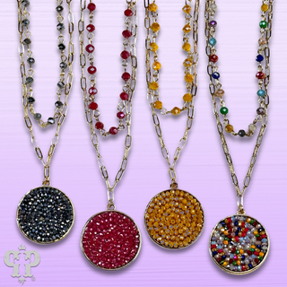Linked bead and chain seed bead pendant necklace