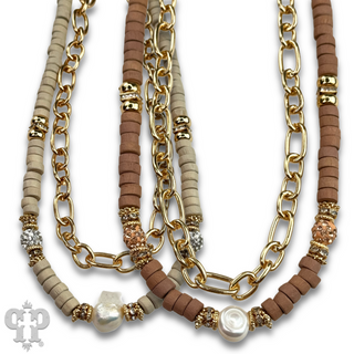 Disc bead and gold chain two strand necklace