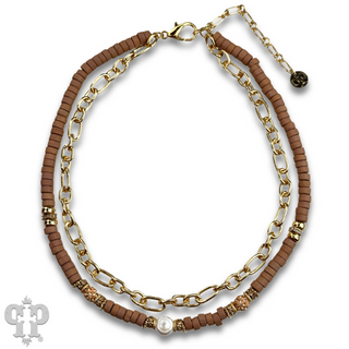 Disc bead and gold chain two strand necklace