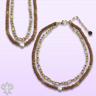 Disc bead and gold chain two strand necklace