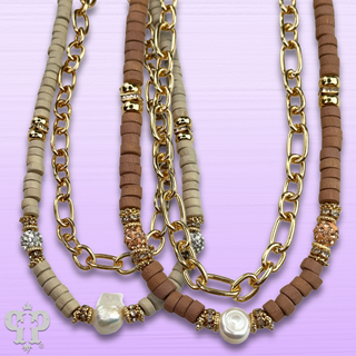 Disc bead and gold chain two strand necklace