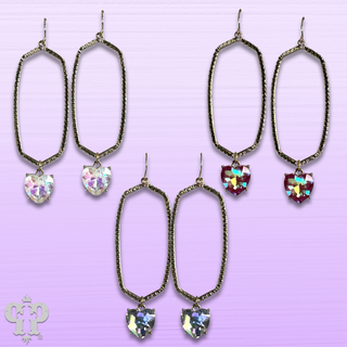 Hexagon shape earring with rhinestone heart charm