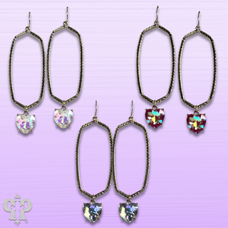 Hexagon shape earring with rhinestone heart charm