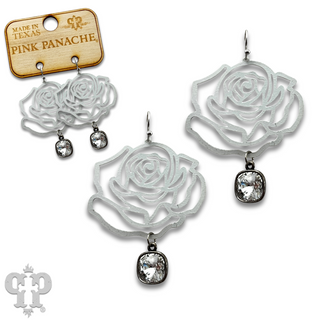 Laser cut flower charm earring with Austrian crystal