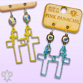 Double rhinestone cross earring with Austrian crystal, last call