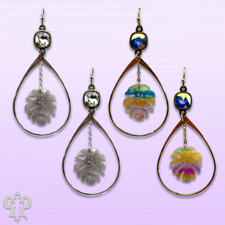 Palm leaf teardrop earring with Austrian crystal
