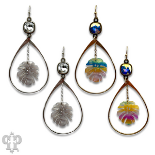 Palm leaf teardrop earring with Austrian crystal