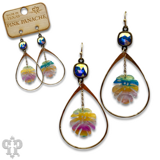 Palm leaf teardrop earring with Austrian crystal