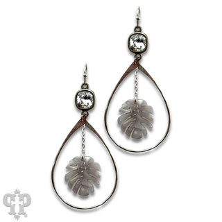Palm leaf teardrop earring with Austrian crystal