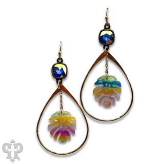 Palm leaf teardrop earring with Austrian crystal