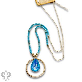 Bead and chain necklace with large rhinestone charm, last call