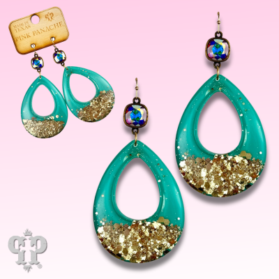 Turquoise acrylic glitter teardrop earring, Austrian crystal