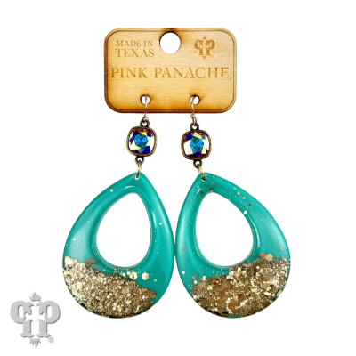 Turquoise acrylic glitter teardrop earring, Austrian crystal