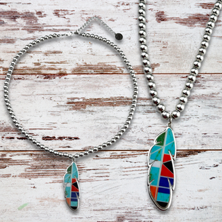 Mosaic feather pendant necklace