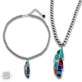 Mosaic feather pendant necklace