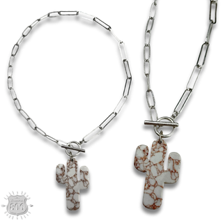 Stone cactus on chain necklace, last call