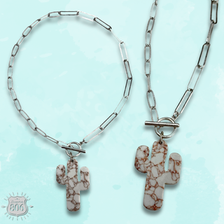 Stone cactus on chain necklace, last call
