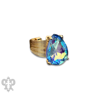Faceted teardrop rhinestone adjustable ring