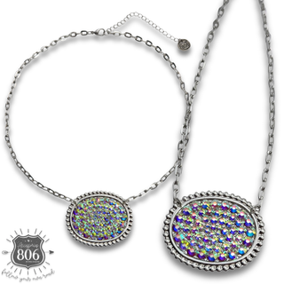 Rhinestone filled oval necklace - LC