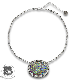 Rhinestone filled oval necklace - LC