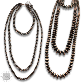 Triple strand burnished copper bead necklace