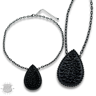 Rhinestone filled teardrop pendant chain necklace