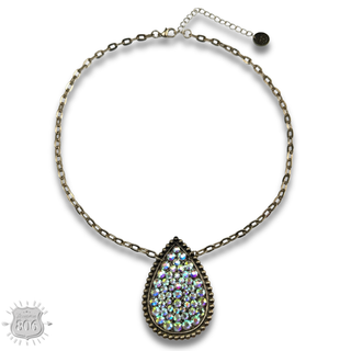Rhinestone filled teardrop pendant chain necklace