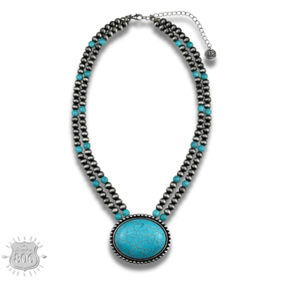 Western two strand bead and stone necklace