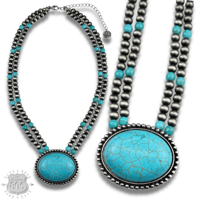 Western two strand bead and stone necklace