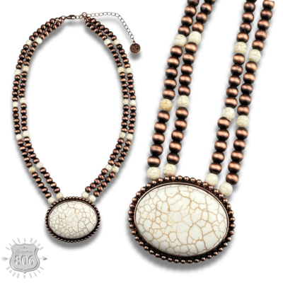 Western two strand bead and stone necklace