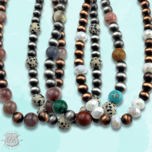 Burnished bead and stone necklace