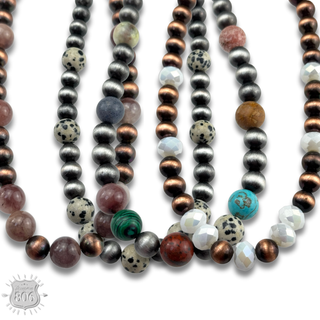 Burnished bead and stone necklace