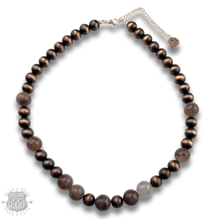 Burnished bead and stone necklace