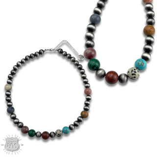 Burnished bead and stone necklace