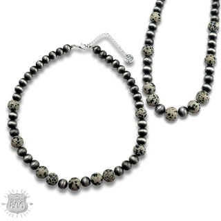 Burnished bead and stone necklace