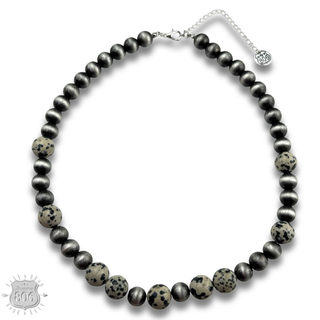 Burnished bead and stone necklace
