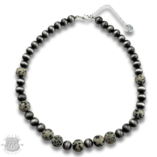 Burnished bead and stone necklace