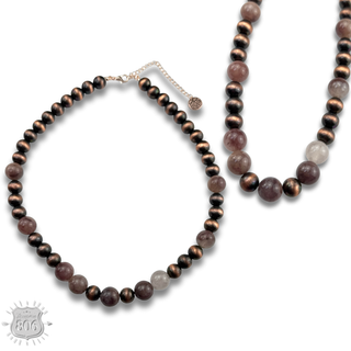 Burnished bead and stone necklace