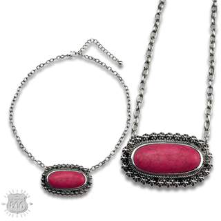 Stone oval on chain necklace - LC