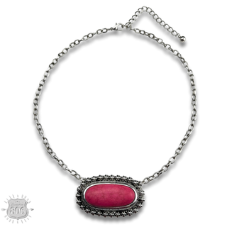 Stone oval on chain necklace - LC