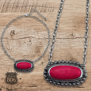 Stone oval on chain necklace - LC