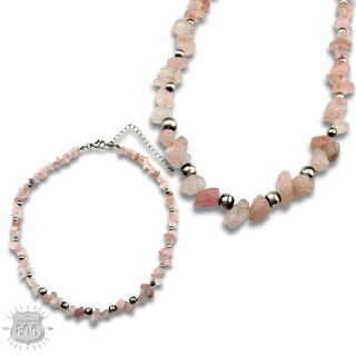Pink tone chip bead necklace