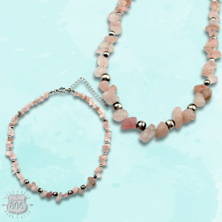 Pink tone chip bead necklace