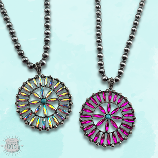 Southwest rhinestone flower necklace