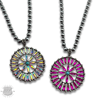 Southwest rhinestone flower necklace